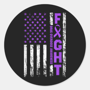 Overdose Awareness Purple Ribbon Usa Flag Drug Classic Round Sticker