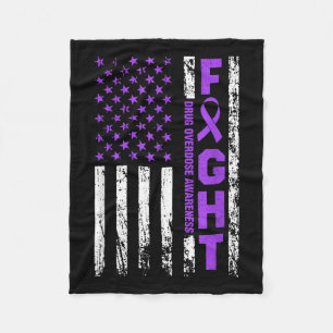 Overdose Awareness Purple Ribbon Usa Flag Drug Fleece Blanket