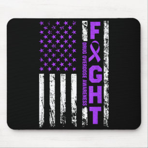 Overdose Awareness Purple Ribbon Usa Flag Drug Mouse Mat