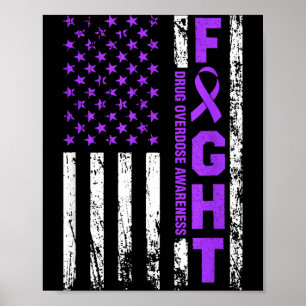 Overdose Awareness Purple Ribbon Usa Flag Drug Poster
