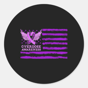 Overdose Awareness Ribbon Flag Classic Round Sticker