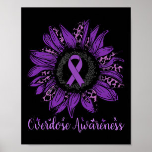 Overdose Awareness Ribbon Leopard Sunflower Poster