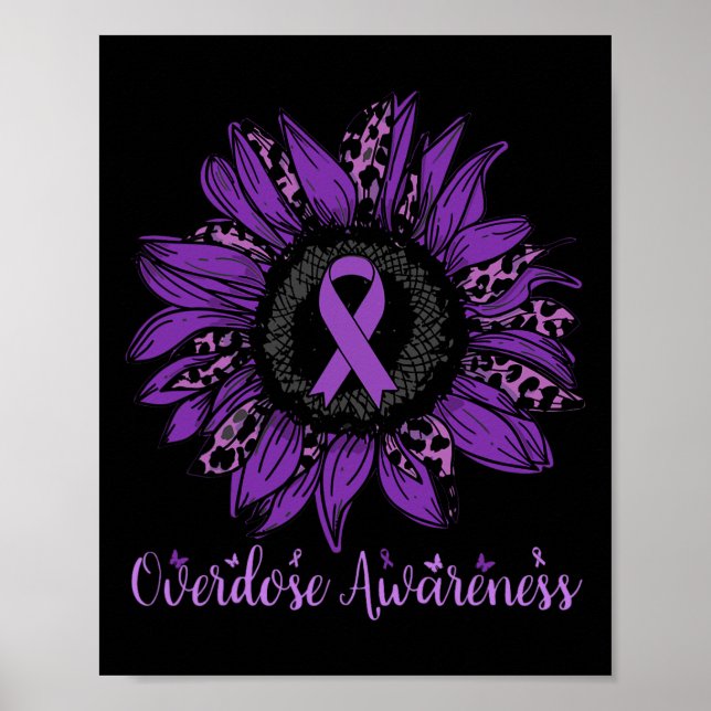 Overdose Awareness Ribbon Leopard Sunflower  Poster (Front)