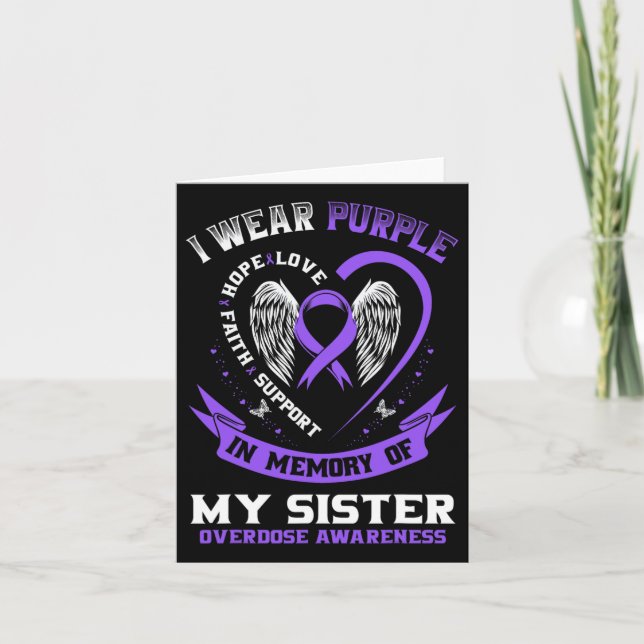 Overdose Awareness Shirt In Memory Of Sister Purpl Card (Front)