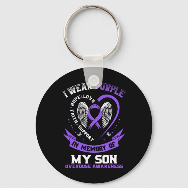 Overdose Awareness Shirt In Memory Of Son Purple R Key Ring (Front)