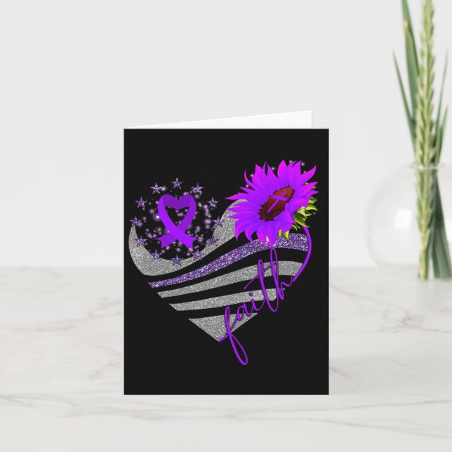 Overdose Awareness Sunflower Heart Ribbon Purple G Card (Front)