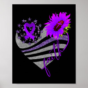 Overdose Awareness Sunflower Heart Ribbon Purple G Poster