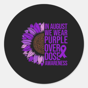 Overdose Awareness Sunflower In August We Wear Pur Classic Round Sticker