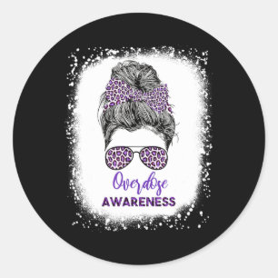 Overdose Awareness Warrior Messy Hair Bun Purple R Classic Round Sticker