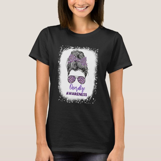 Overdose awareness Warrior messy hair bun Purple R T-Shirt (Front)