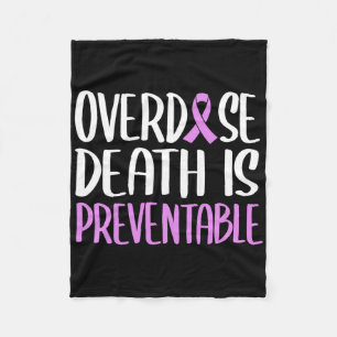 Overdose Death Is Preventable Purple Ribbon Awaren Fleece Blanket
