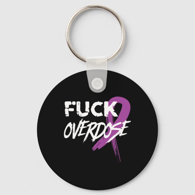 Overdose Drug Addiction Awareness Purple Ribbon  Key Ring (Front)