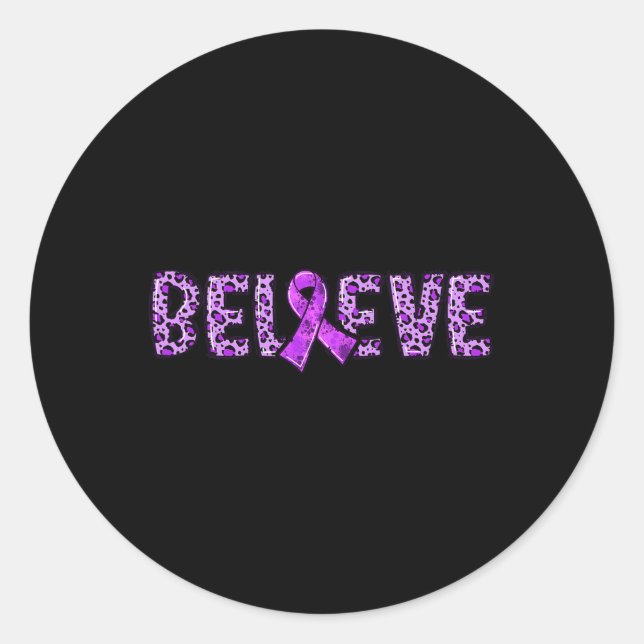 Overdose Leopard - Purple Ribbon Support Believe  Classic Round Sticker (Front)