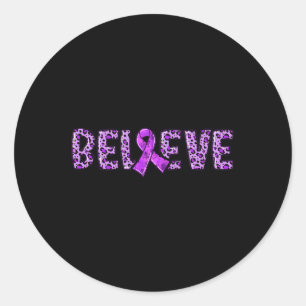 Overdose Leopard - Purple Ribbon Support Believe  Classic Round Sticker