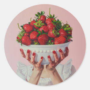 Overflowing Bowl of Strawberries Classic Round Sticker
