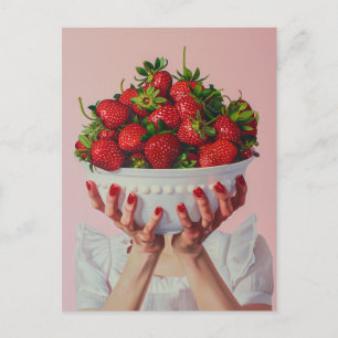 Overflowing Bowl of Strawberries  Postcard