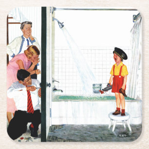 Overflowing Tub Square Paper Coaster
