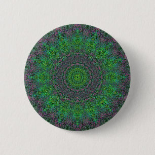 Overgrowth Green Abstract Mandala Button