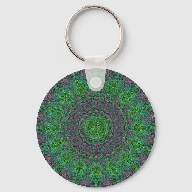 Overgrowth Green Abstract Mandala Keychain (Front)