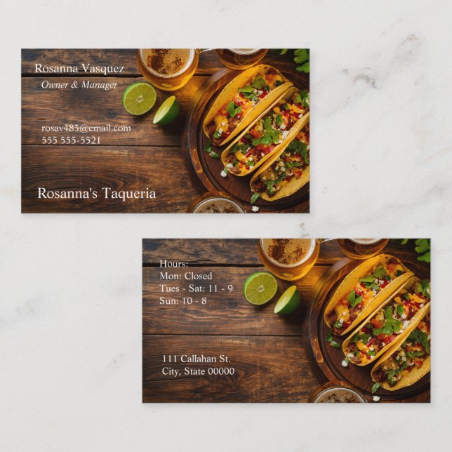 Overhead of tacos with copy space business card (Front/Back)