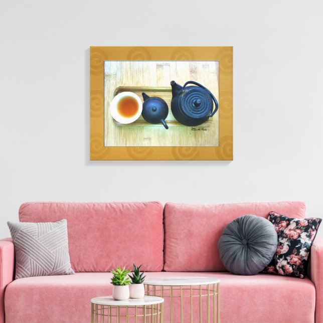 Overhead Still Life Rustic Tea Setting Photograph  Canvas Print (Insitu(LivingRoom))