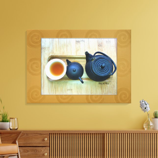 Overhead Still Life Rustic Tea Setting Photograph  Canvas Print (Insitu(LivingRoom))