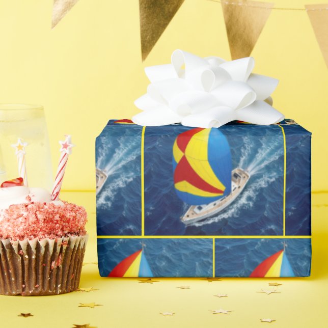 Overhead View Of a Sailboat With Spinnaker Wrapping Paper (Birthday Party)
