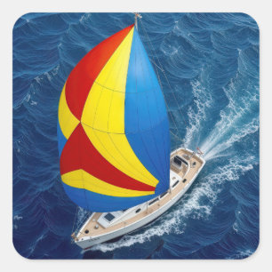 Overhead View Of a Sailing Yacht With Spinnaker Square Sticker