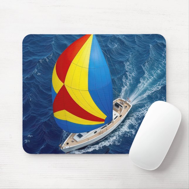 Overhead View Of a Spinnaker On a Sailboat Mouse Mat (With Mouse)