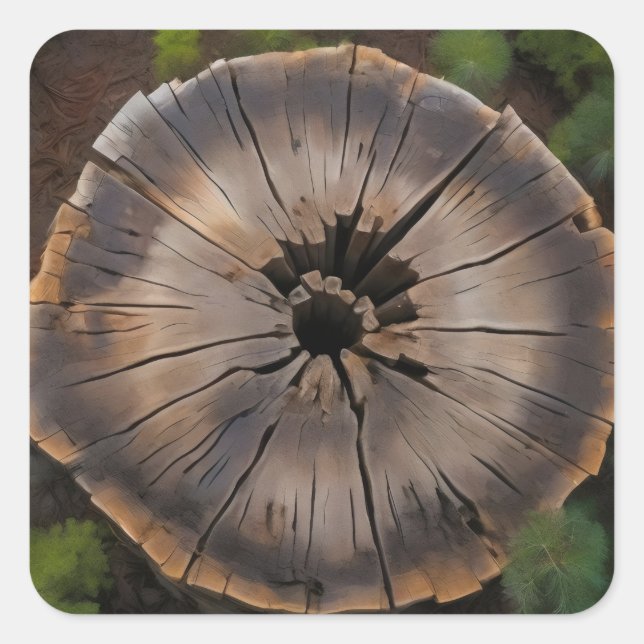 overhead view tree stump square sticker (Front)