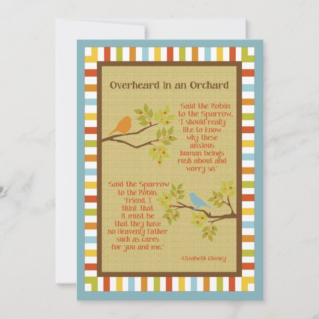 "Overheard in an Orchard" (Robin & Sparrow) Poem (Front)