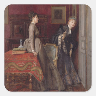 Overheard (oil on panel) square sticker