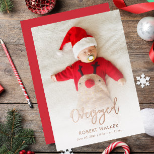 Overjoyed Baby Photo Christmas Birth Foil Holiday Card