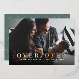 Overjoyed foil holiday photo birth announcement