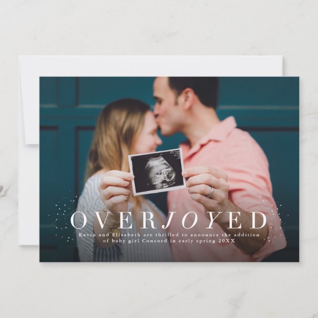 Overjoyed holiday photo pregnancy announcement (Front)