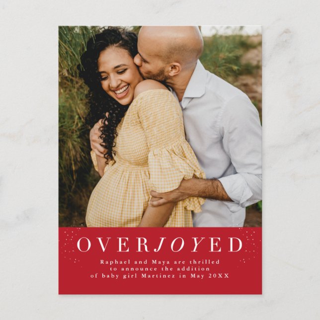 Overjoyed vertical holiday pregnancy announcement (Front)