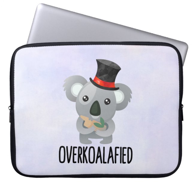 Overkoalafied Pun Cute Koala in Top Hat Laptop Sleeve (Front)
