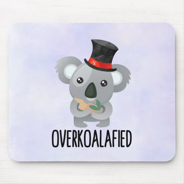 Overkoalafied Pun Cute Koala in Top Hat Mouse Mat (Front)