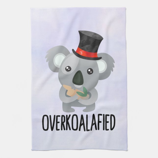 Overkoalafied Pun Cute Koala in Top Hat Tea Towel (Vertical)