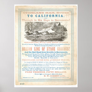Overland Mail Route to CA 1866 (1257A) -Unrestored Poster