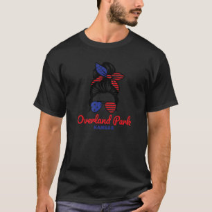 Overland Park Kansas Retro Messy Bun   T-Shirt