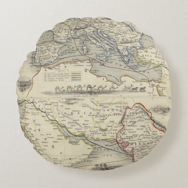 Overland Route To India Round Cushion (Front)