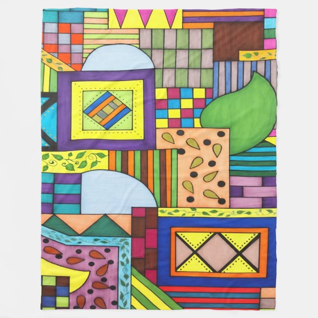 Overlapped Blocks Fleece Blanket (Front)