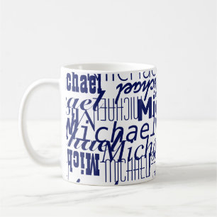 Overlapped dark-blue Names stamped all-over  Coffee Mug