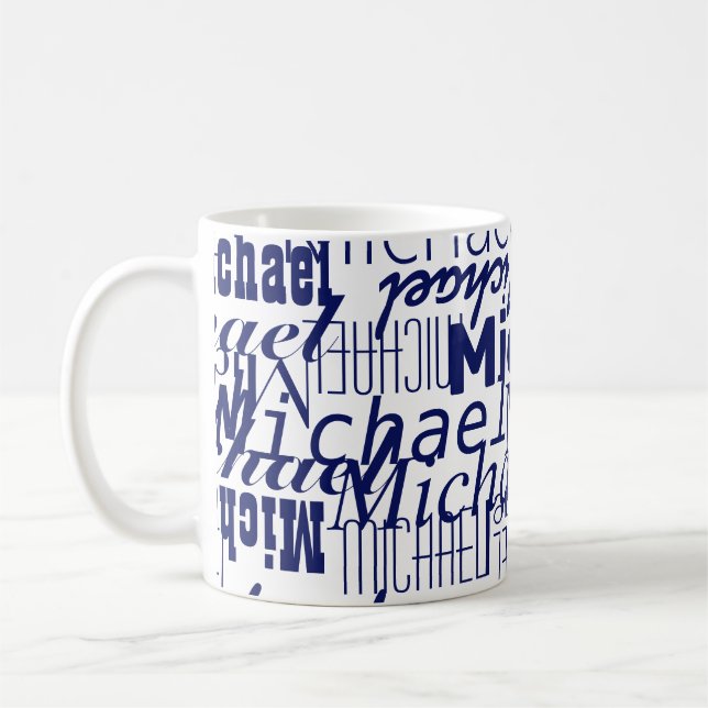 Overlapped dark-blue Names stamped all-over  Coffee Mug (Left)