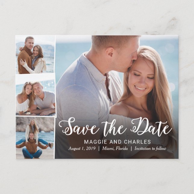 Overlapped Photos Wedding Save The Date Postcard (Front)