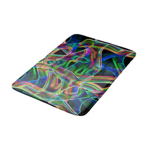 Overlapping band-like curves, neon colourful relie bath mat