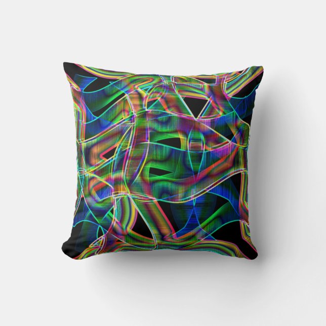 Overlapping band-like curves, neon colourful relie cushion (Front)