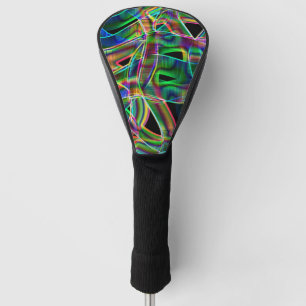 Overlapping band-like curves, neon colourful relie golf head cover