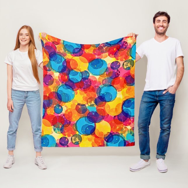 Overlapping Circles Color Chaos Art Fleece Blanket (In Situ)